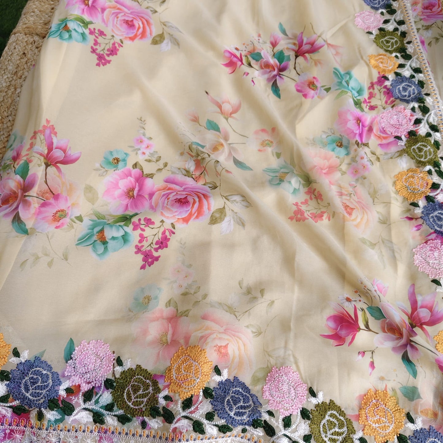 Lemon Yellow Georgette Embroidery