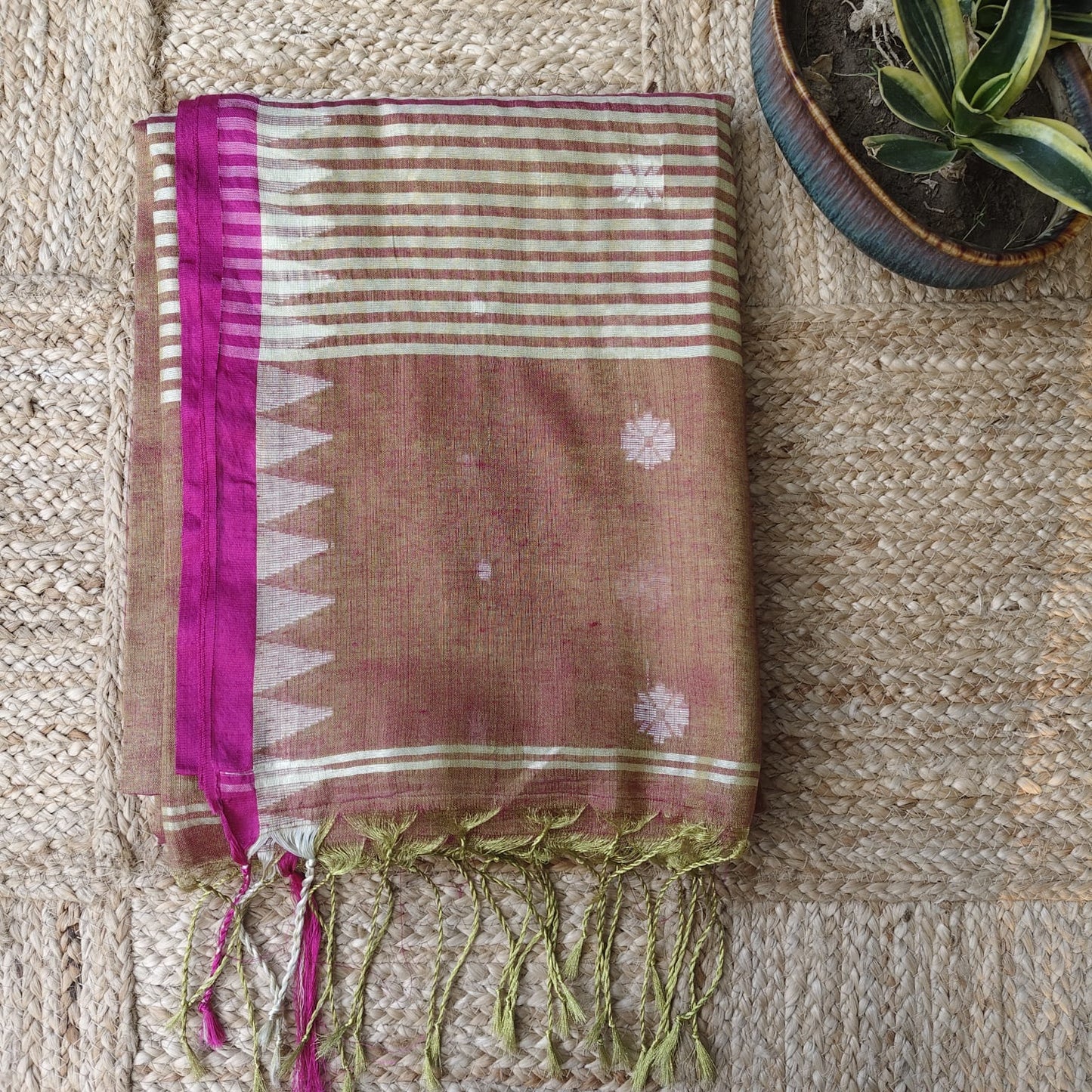 Handwoven Tissue Cotton Jamdani - Golden Brown