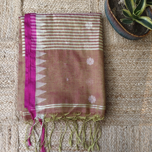 Handwoven Tissue Cotton Jamdani - Golden Brown