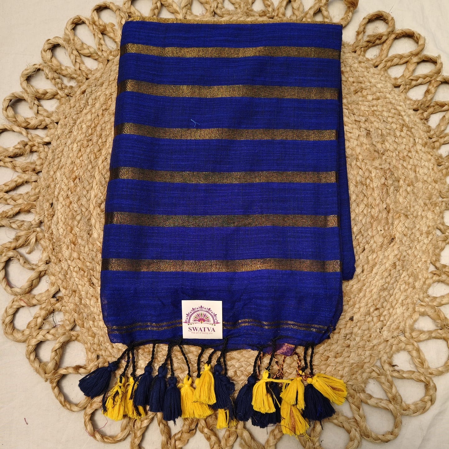 Linen with Zari Stripes-Royal Blue