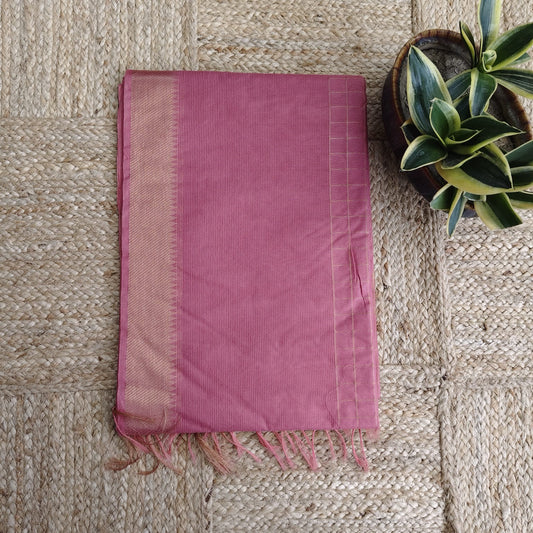 Maheshwari Silk- Zari Checks, Onion Pink