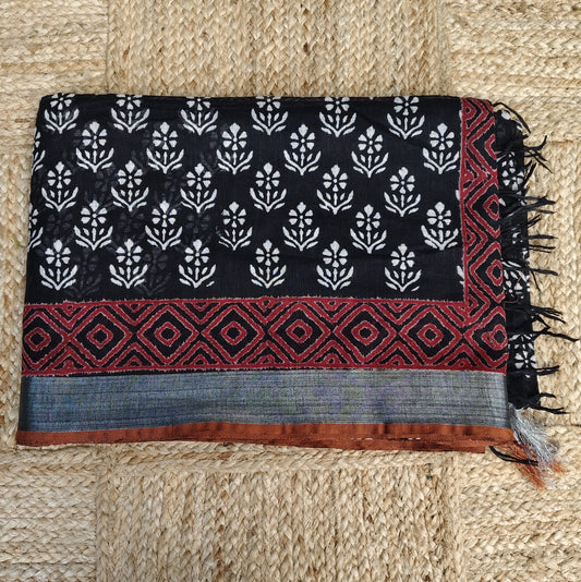 Black Block Print, Cotton Linen 03