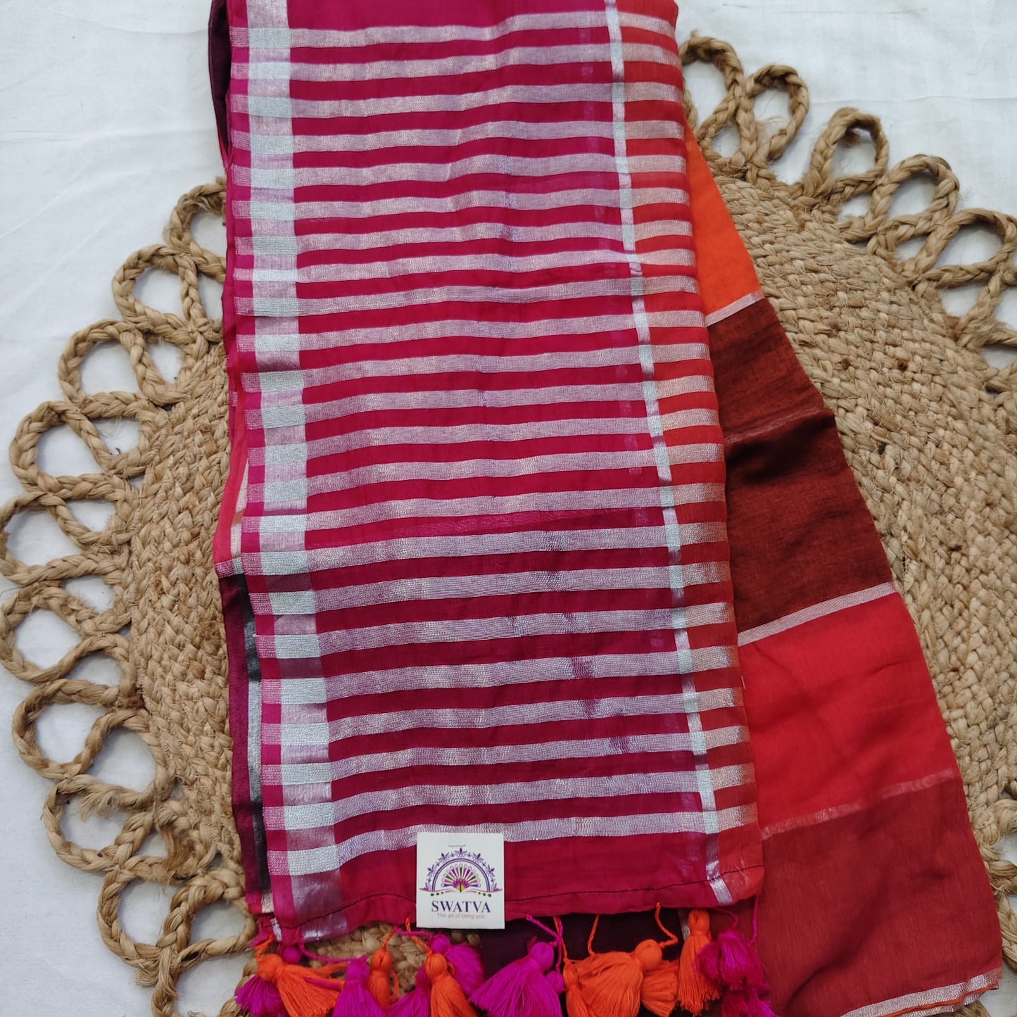 Mull cotton box check,  Red Orange