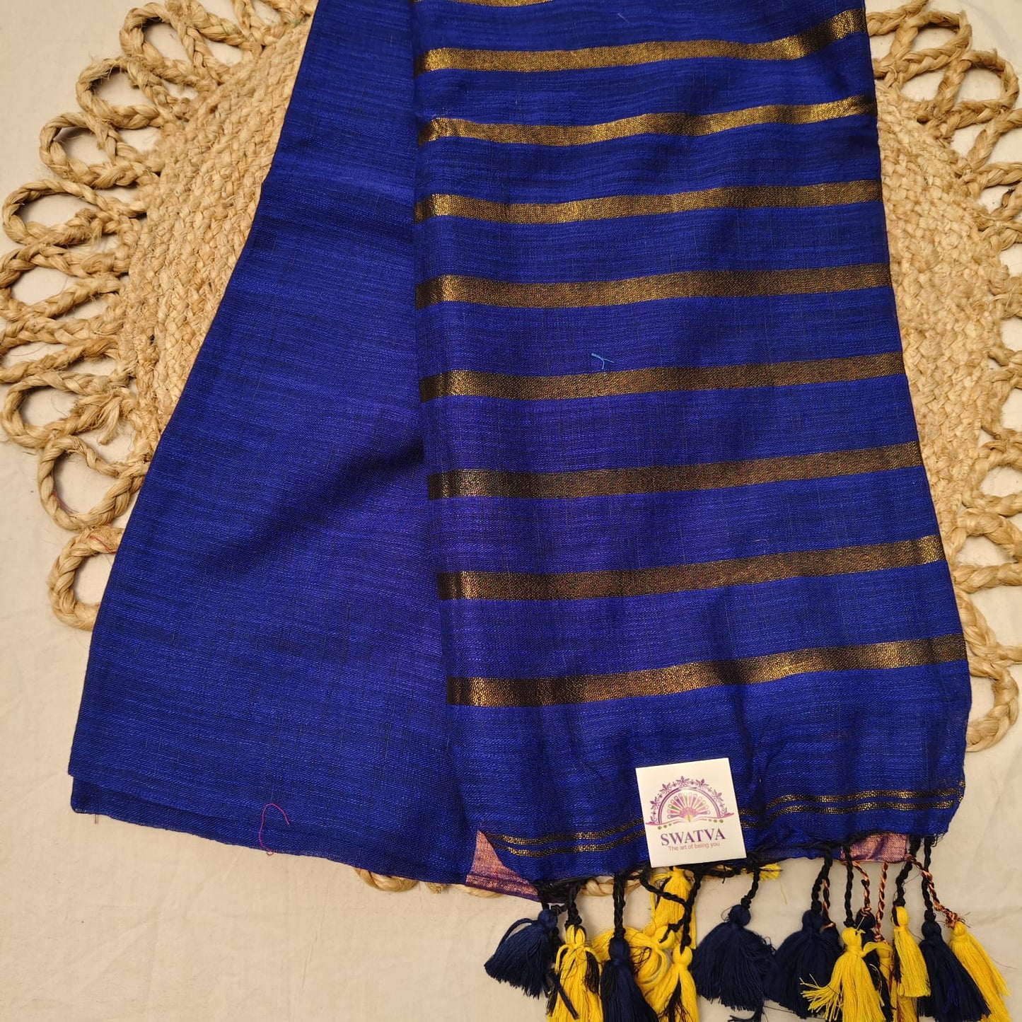 Linen with Zari Stripes-Royal Blue