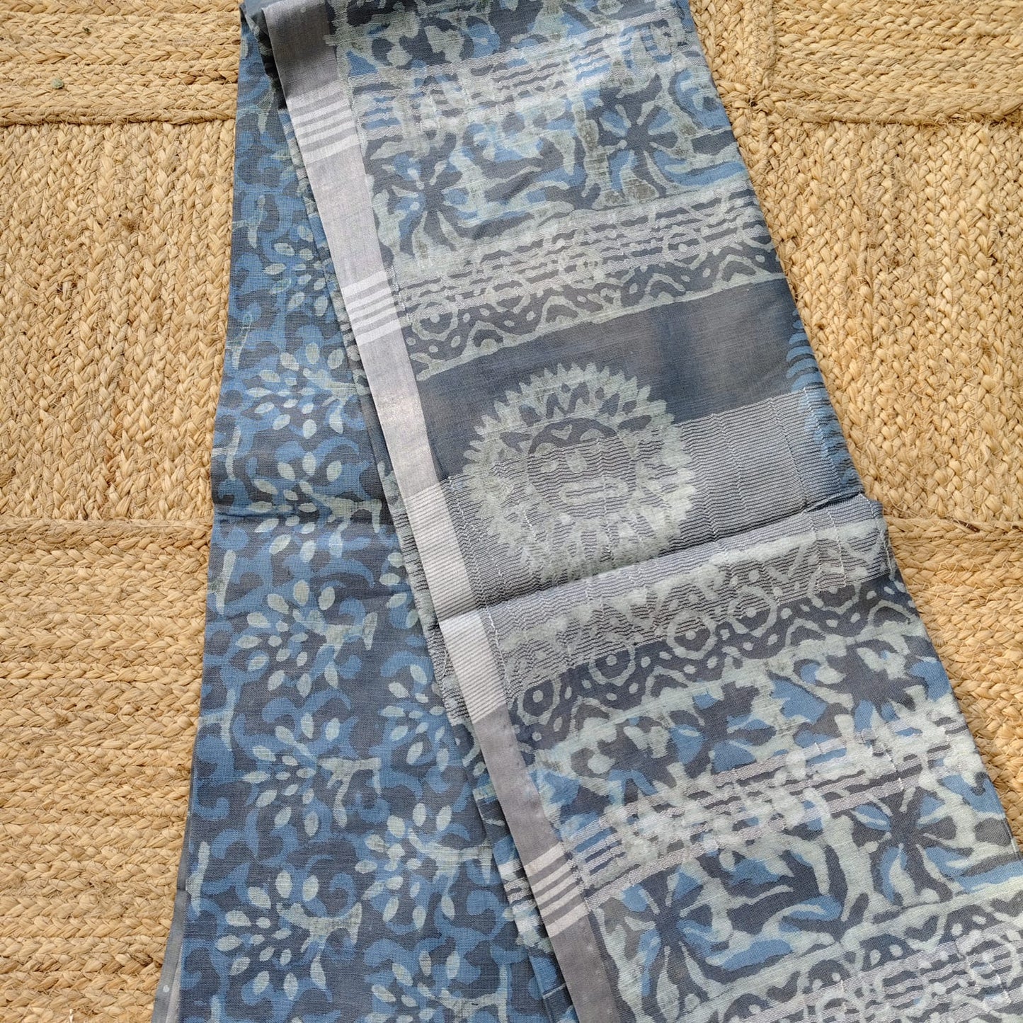 Linen Cotton, Dabu Print, Grey
