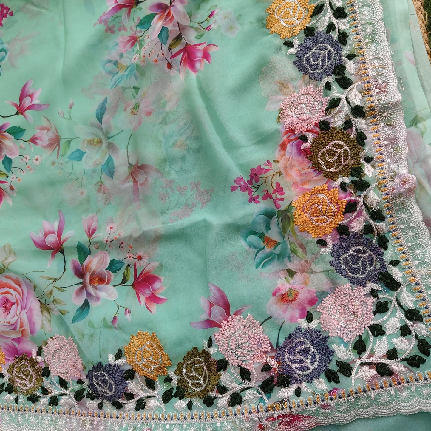 Sea Green Georgette Embroidery