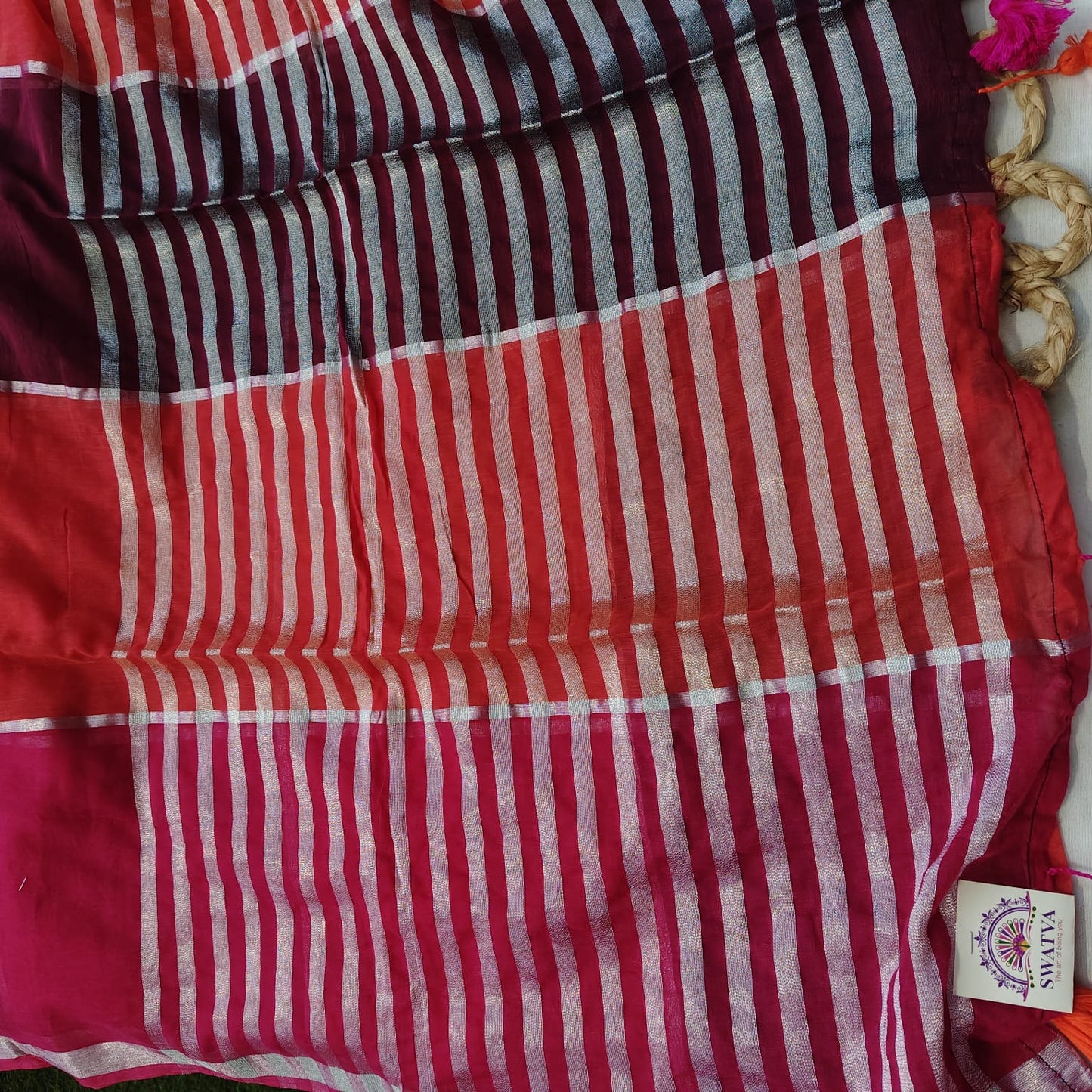 Mull cotton box check,  Red Orange