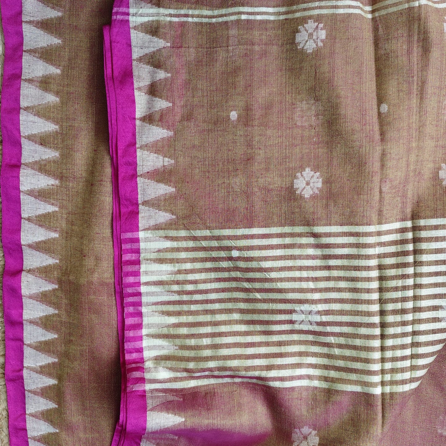 Handwoven Tissue Cotton Jamdani - Golden Brown