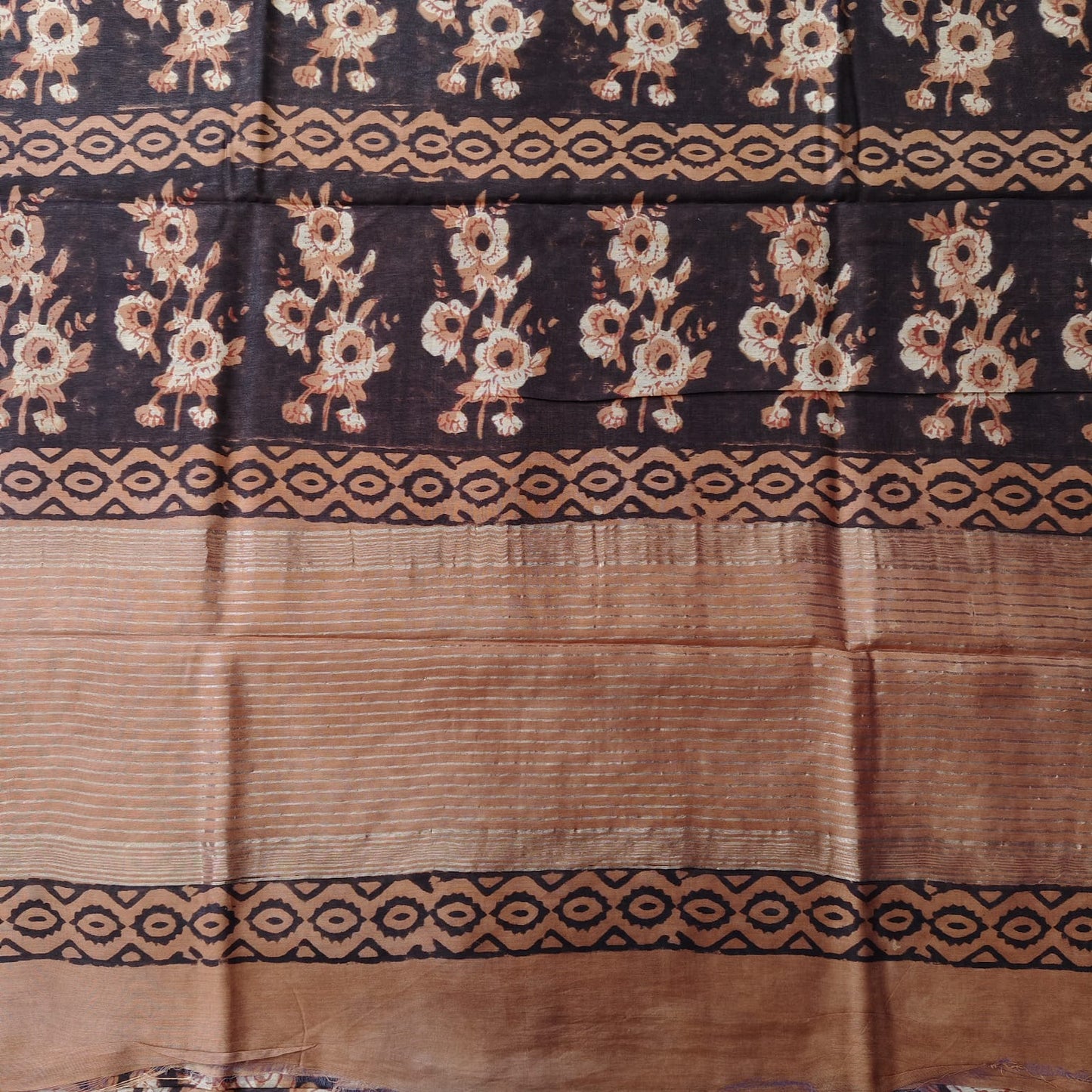 Block Print Chanderi Silk- Deep Brown- Chiku