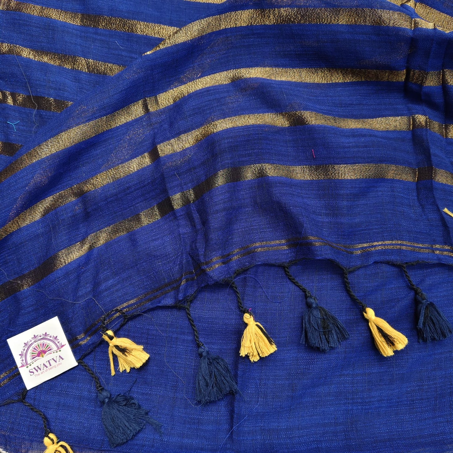 Linen with Zari Stripes-Royal Blue