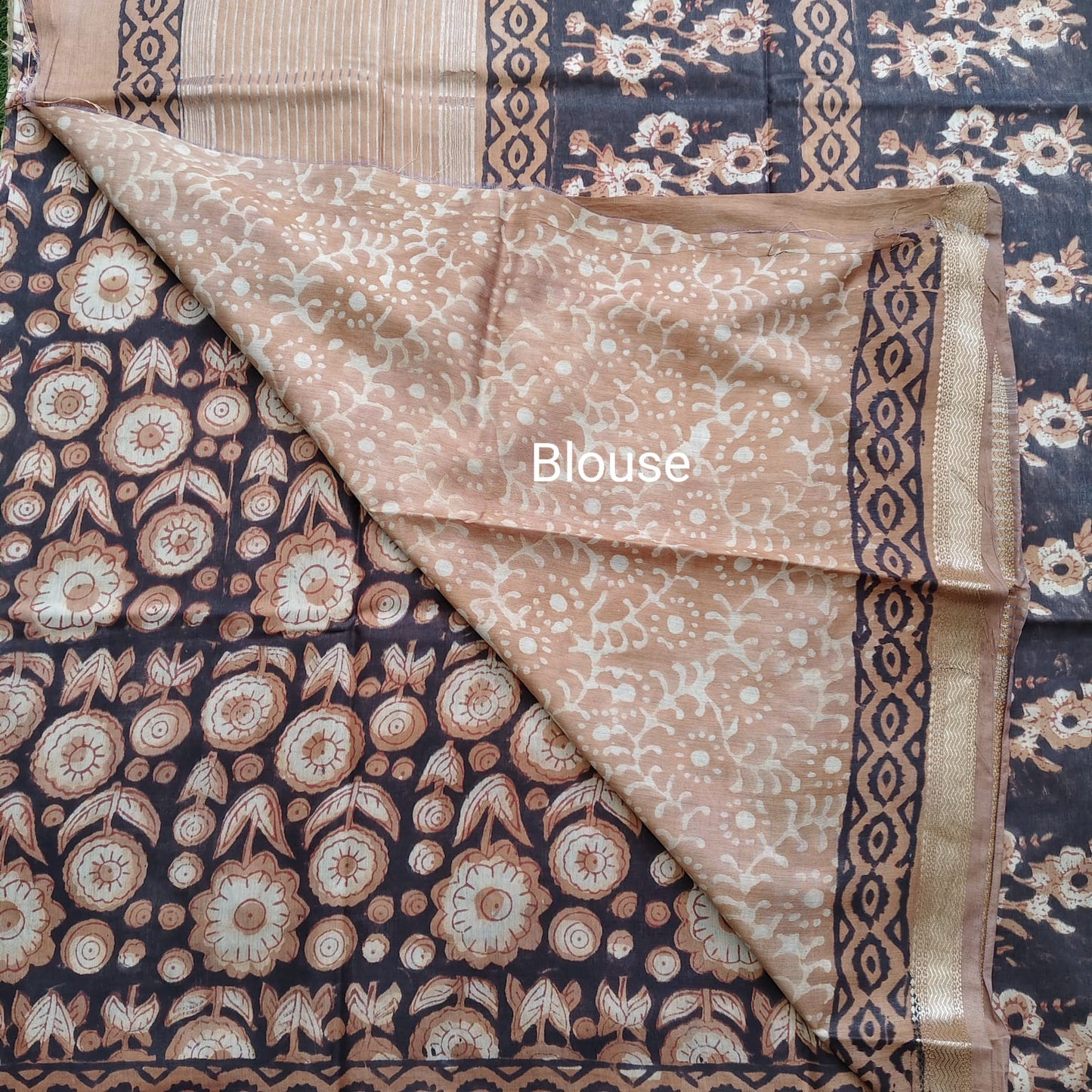 Block Print Chanderi Silk- Deep Brown- Chiku