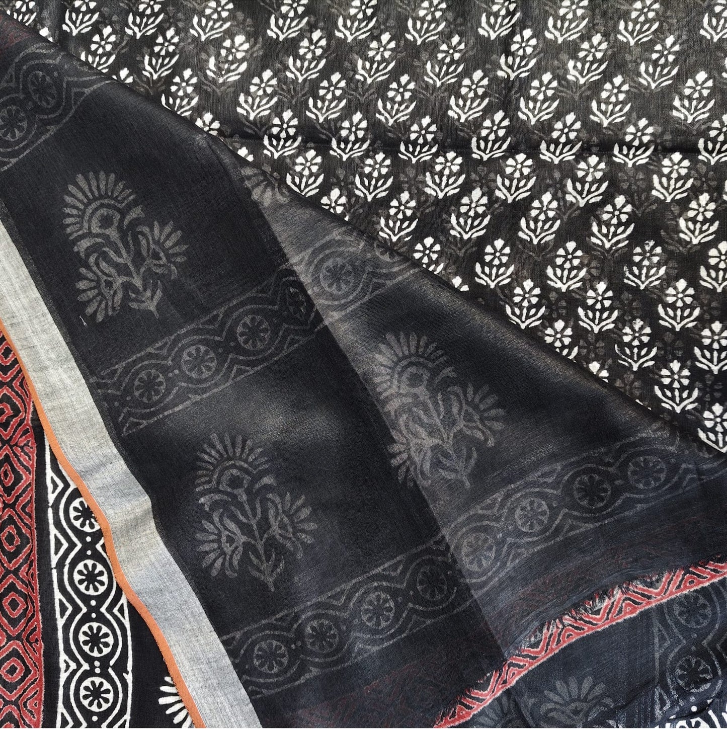 Black Block Print, Cotton Linen 03