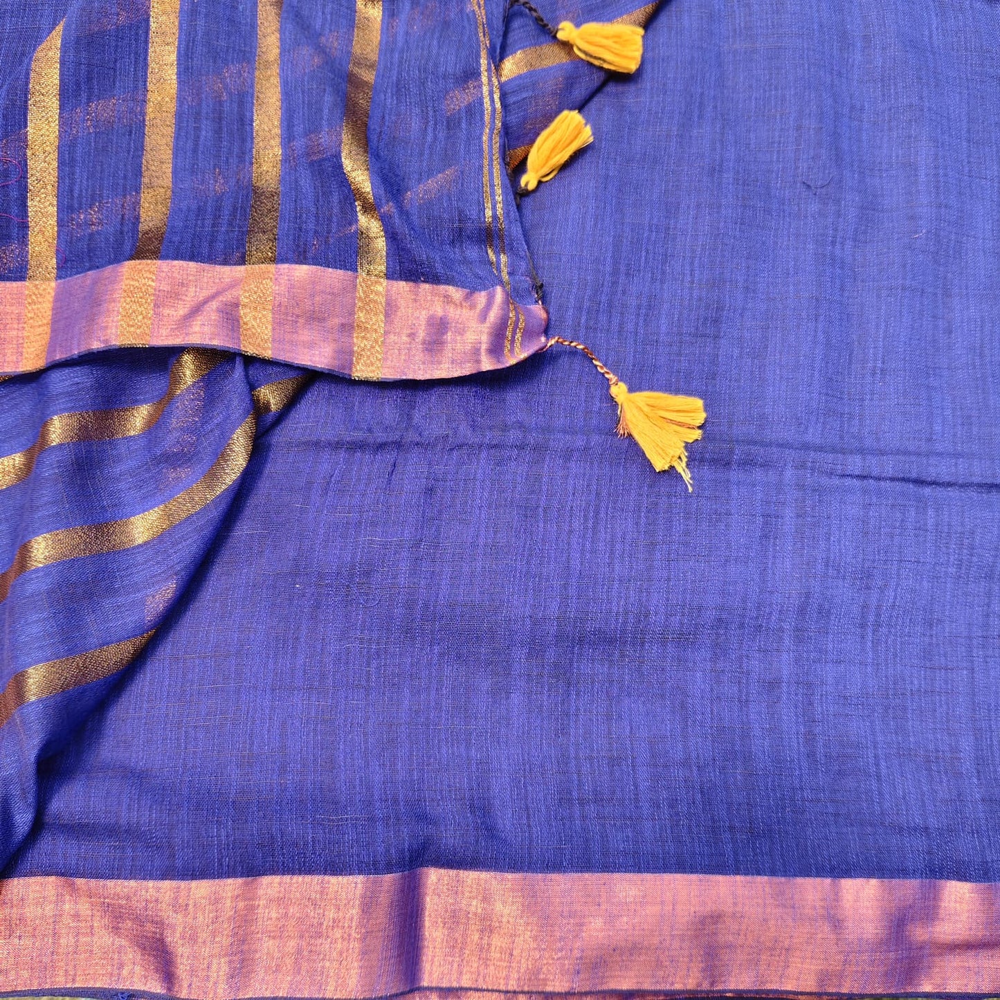 Linen with Zari Stripes-Royal Blue