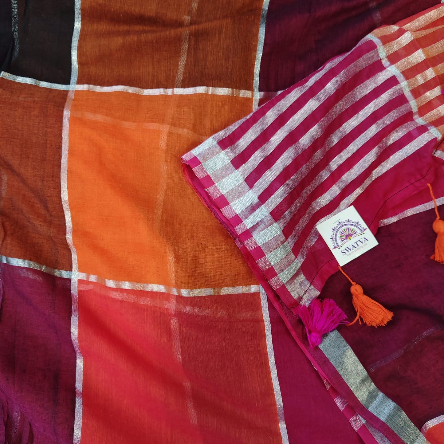 Mull cotton box check,  Red Orange