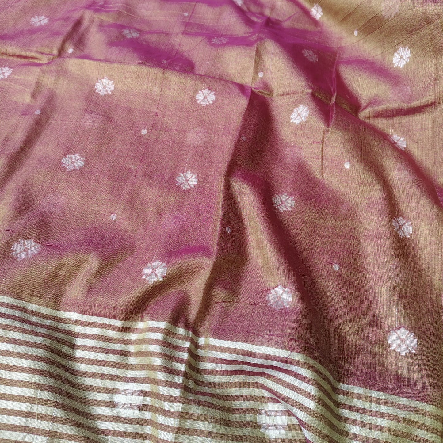 Handwoven Tissue Cotton Jamdani - Golden Brown