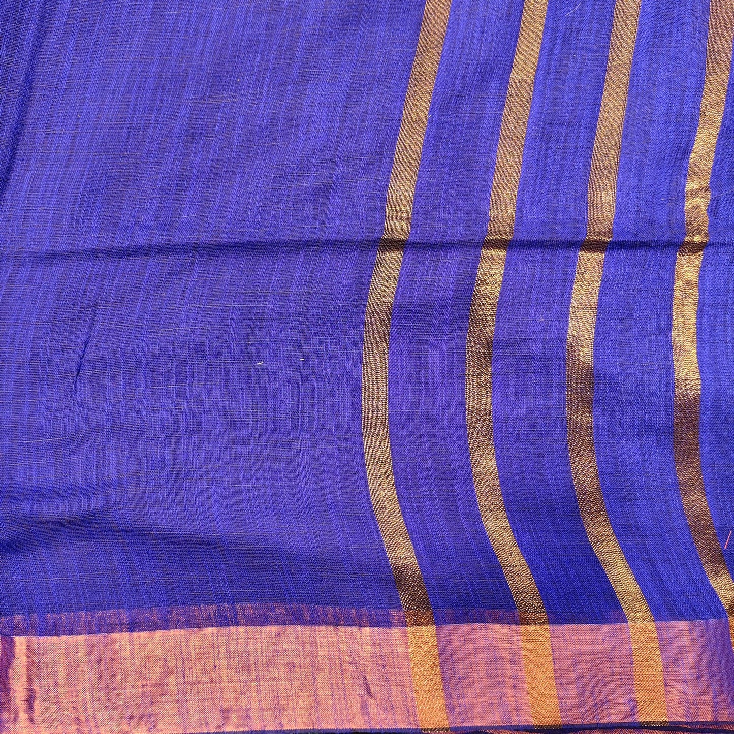 Linen with Zari Stripes-Royal Blue