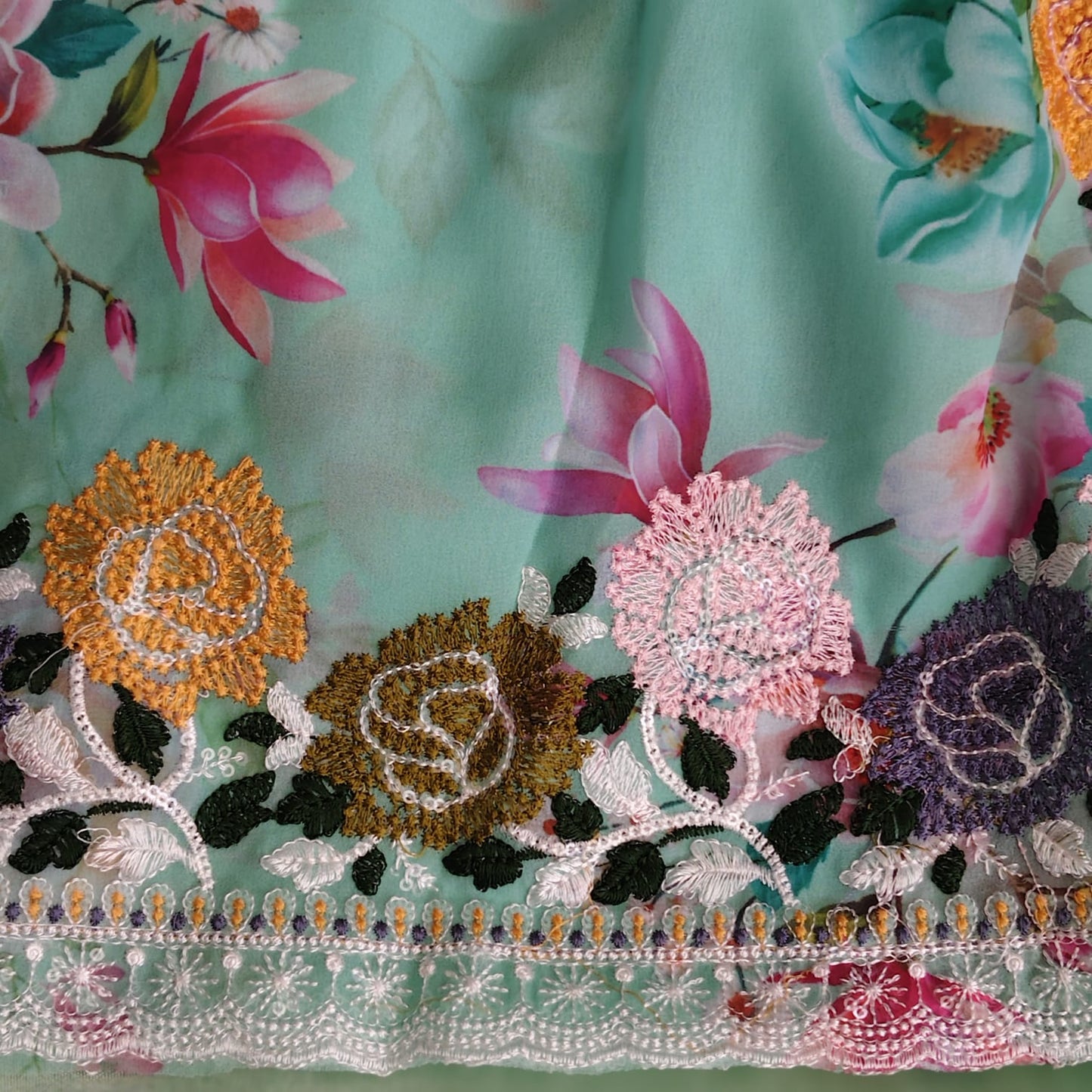 Sea Green Georgette Embroidery