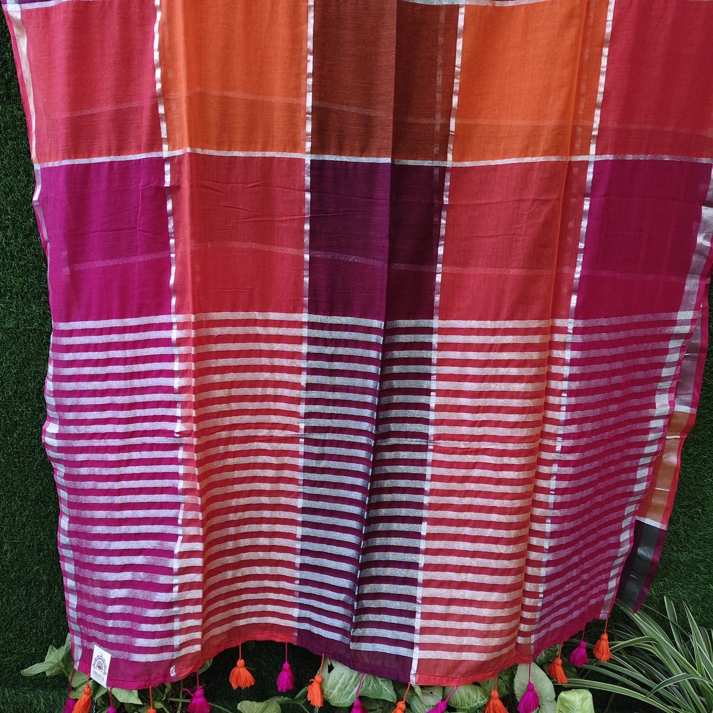 Mull cotton box check,  Red Orange