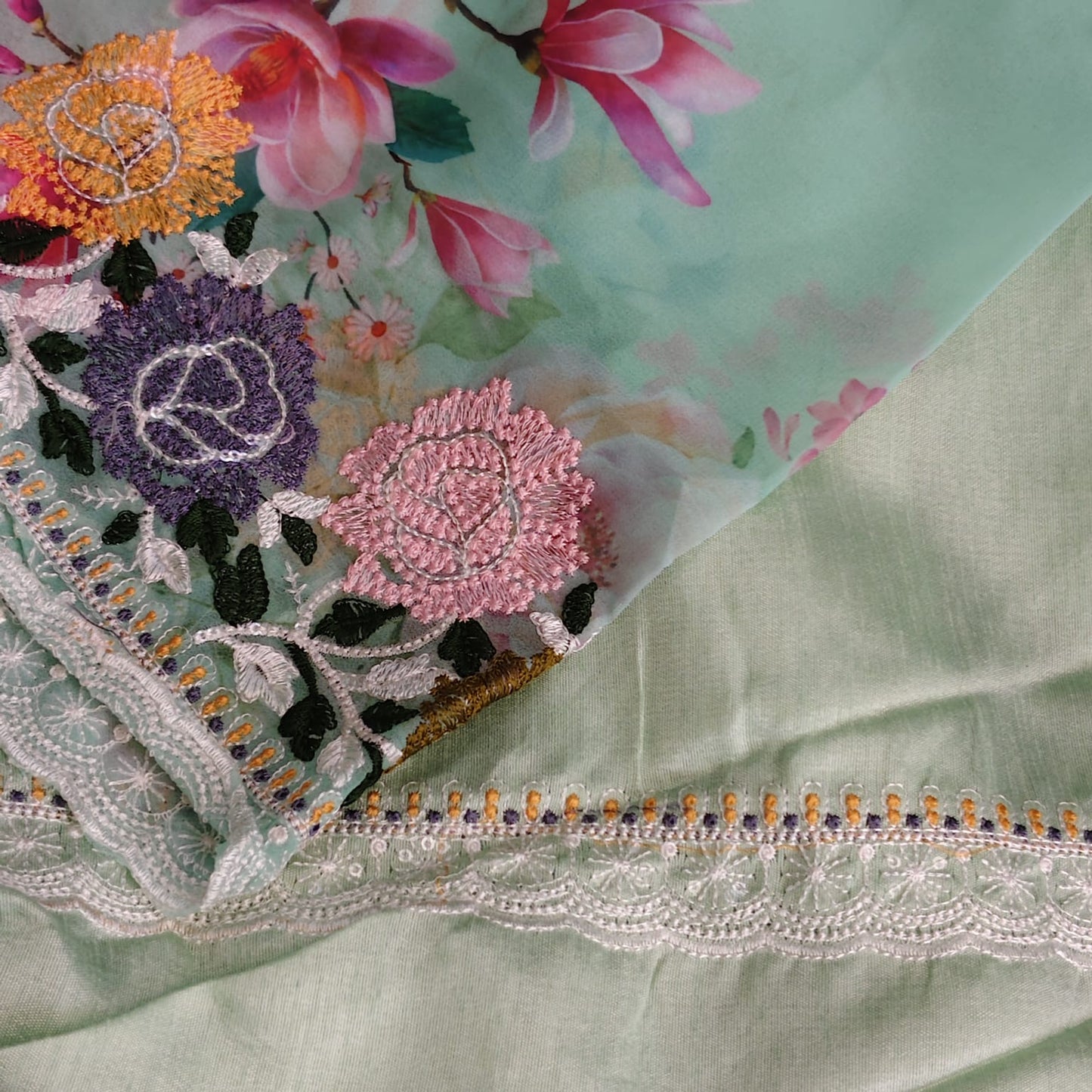 Sea Green Georgette Embroidery