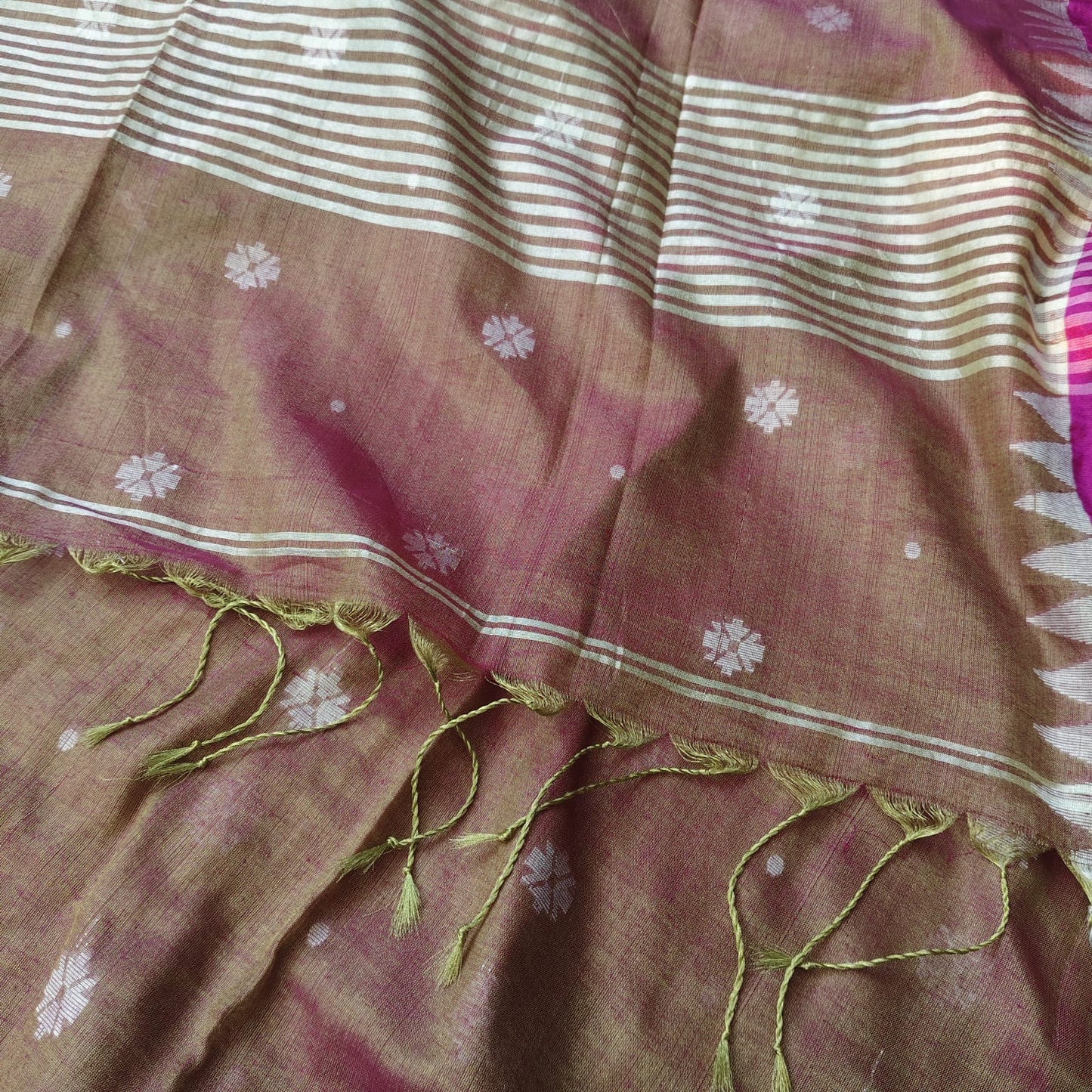 Handwoven Tissue Cotton Jamdani - Golden Brown