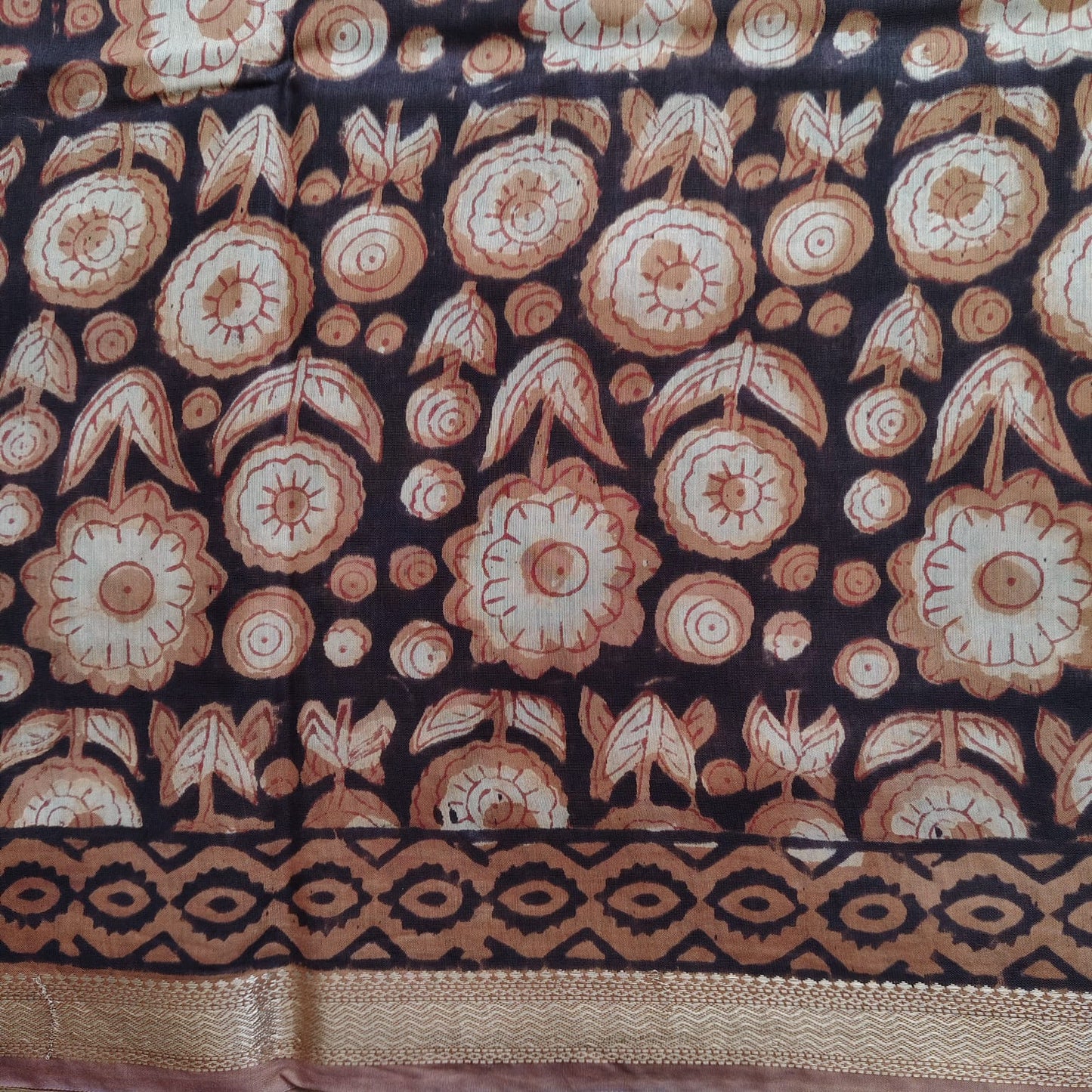 Block Print Chanderi Silk- Deep Brown- Chiku