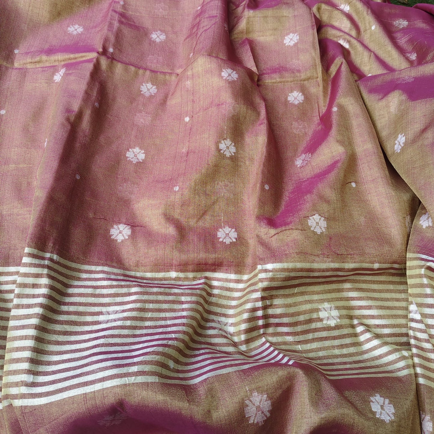 Handwoven Tissue Cotton Jamdani - Golden Brown