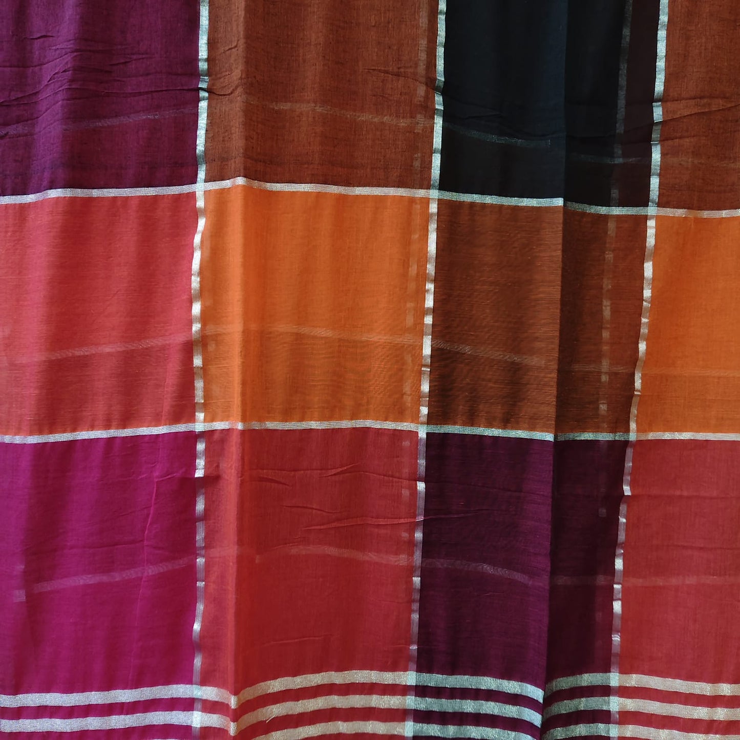 Mull cotton box check,  Red Orange