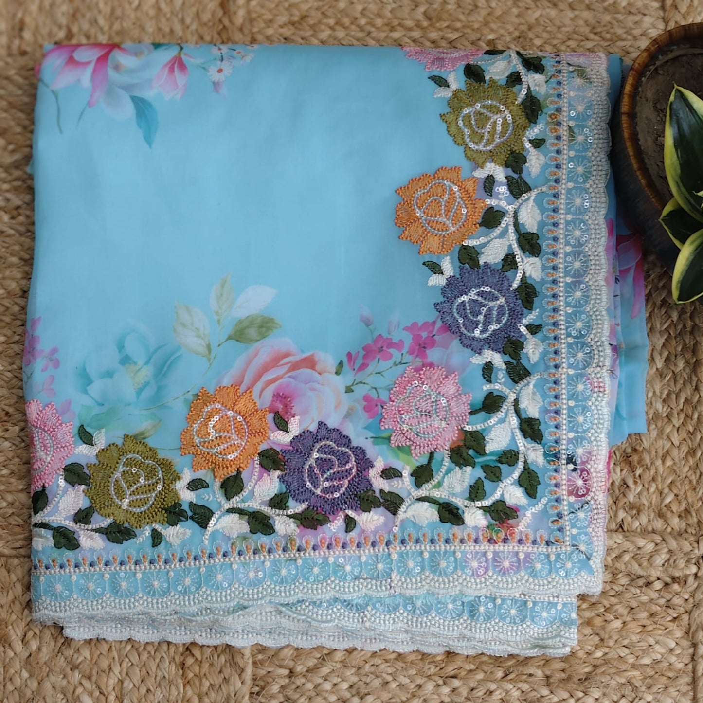 Firozi Georgette Embroidery