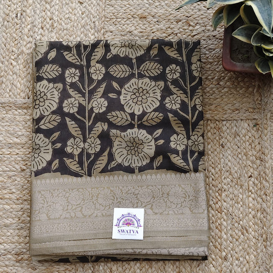 Block Printed Chanderi Silk-Green