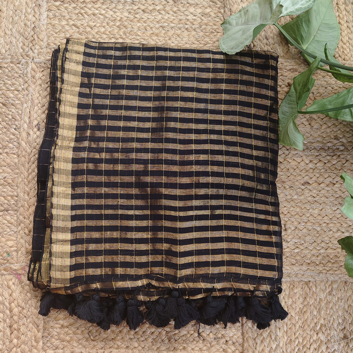 Mul cotton -Black Gold Stripes