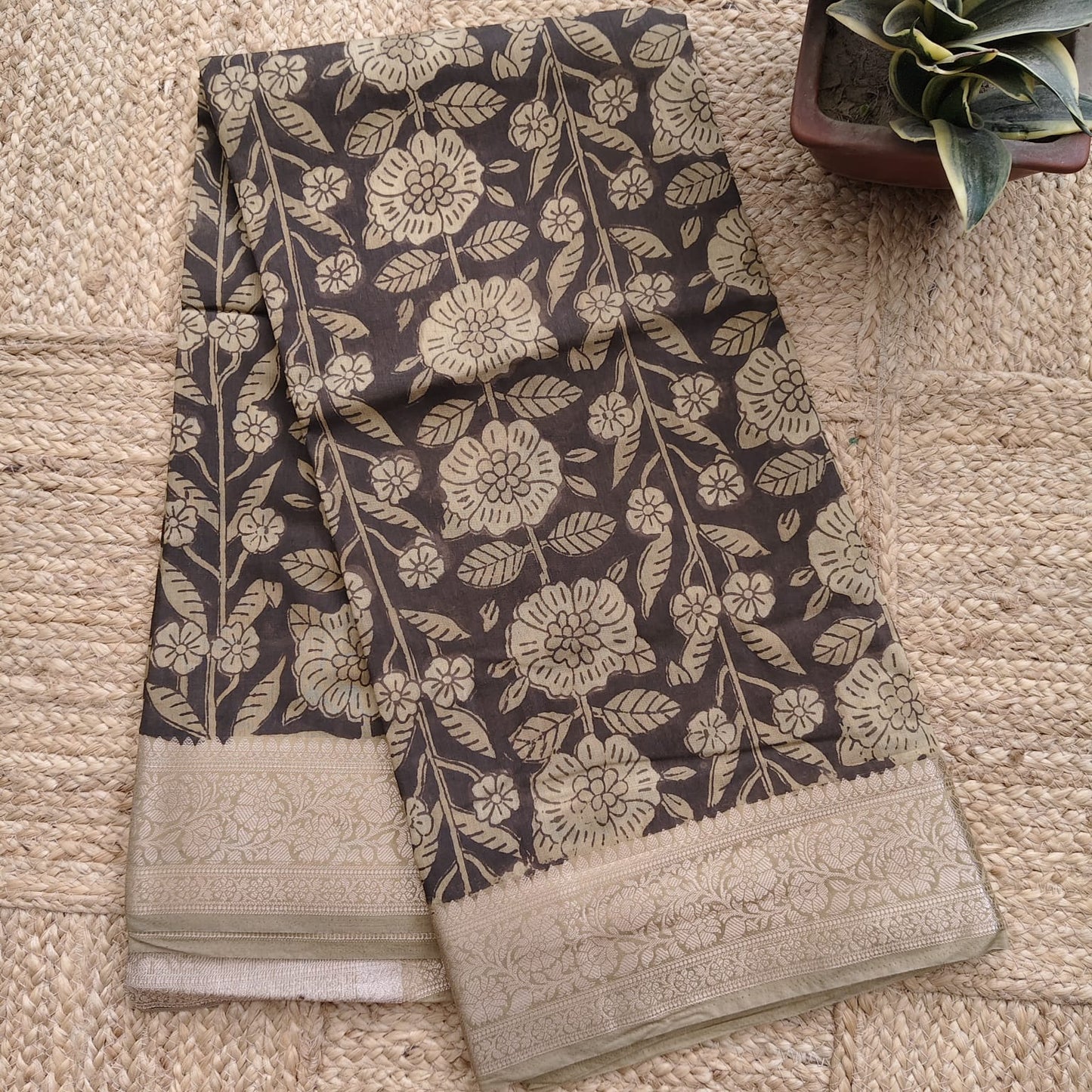 Block Printed Chanderi Silk-Green