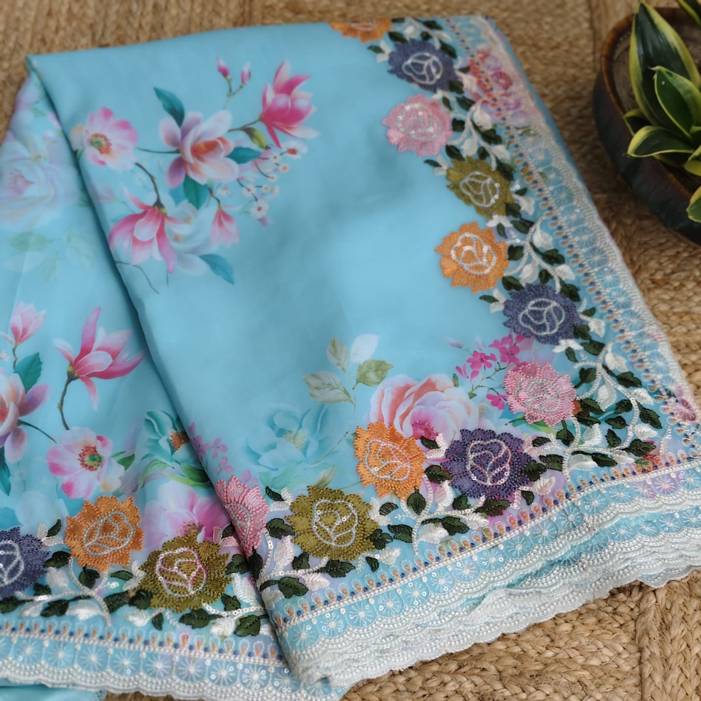 Firozi Georgette Embroidery