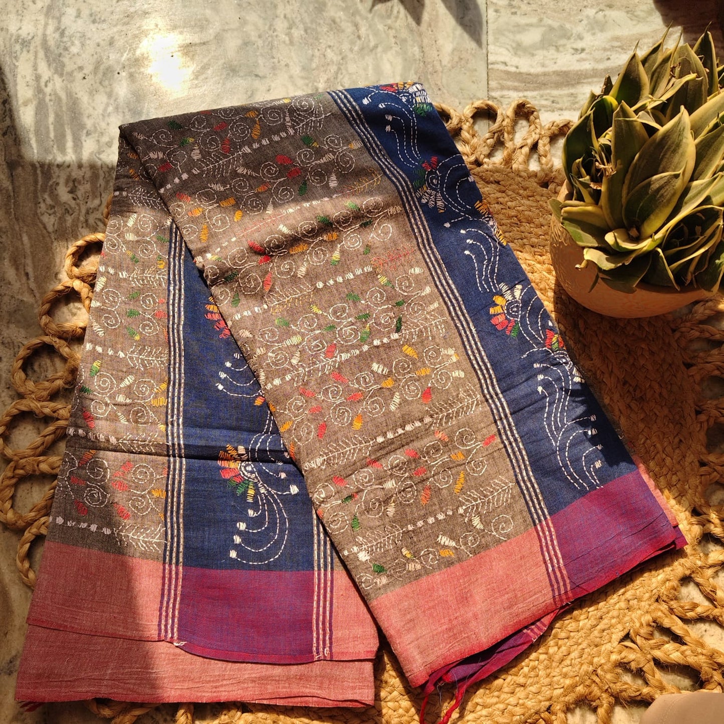Pure Cotton Kantha -Navy Blue