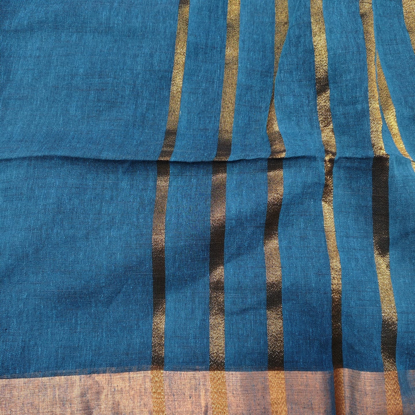 Linen with Zari Stripes -Teal Blue