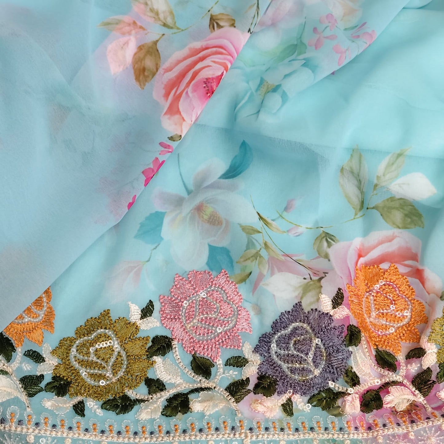 Firozi Georgette Embroidery