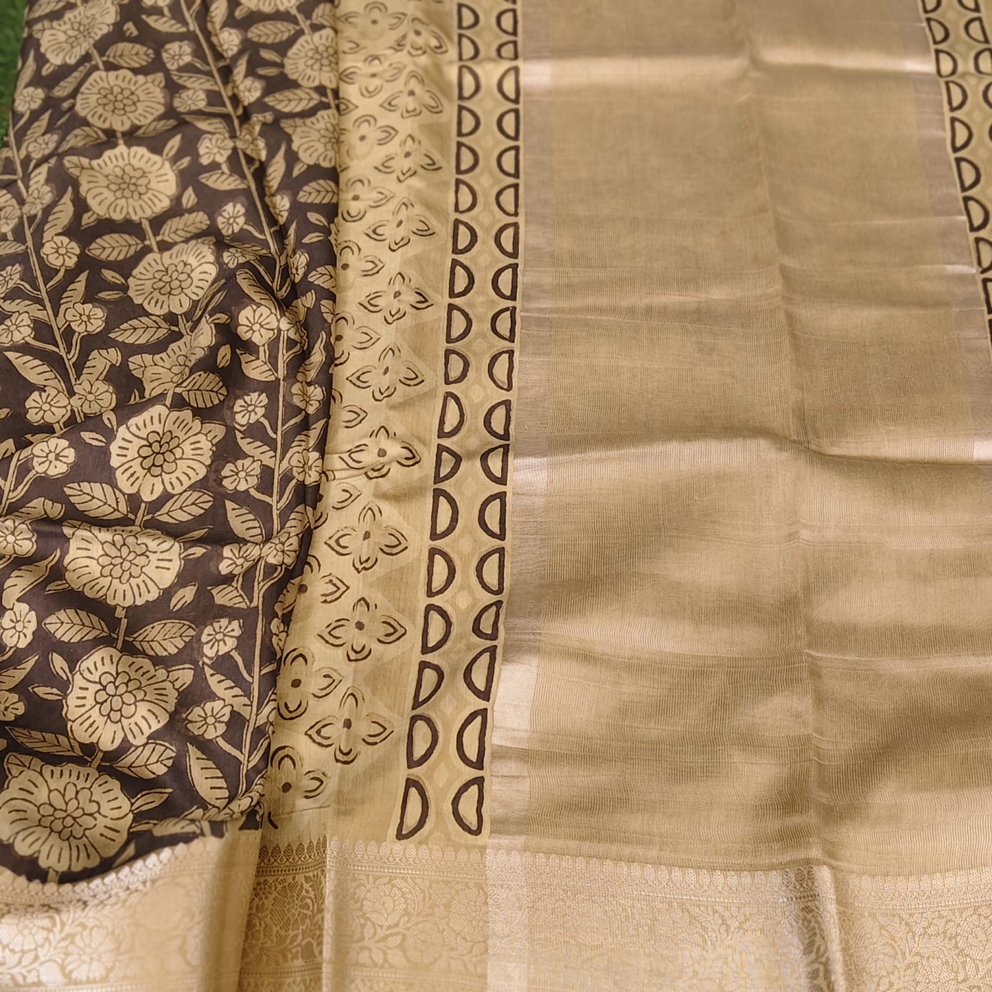 Block Printed Chanderi Silk-Green