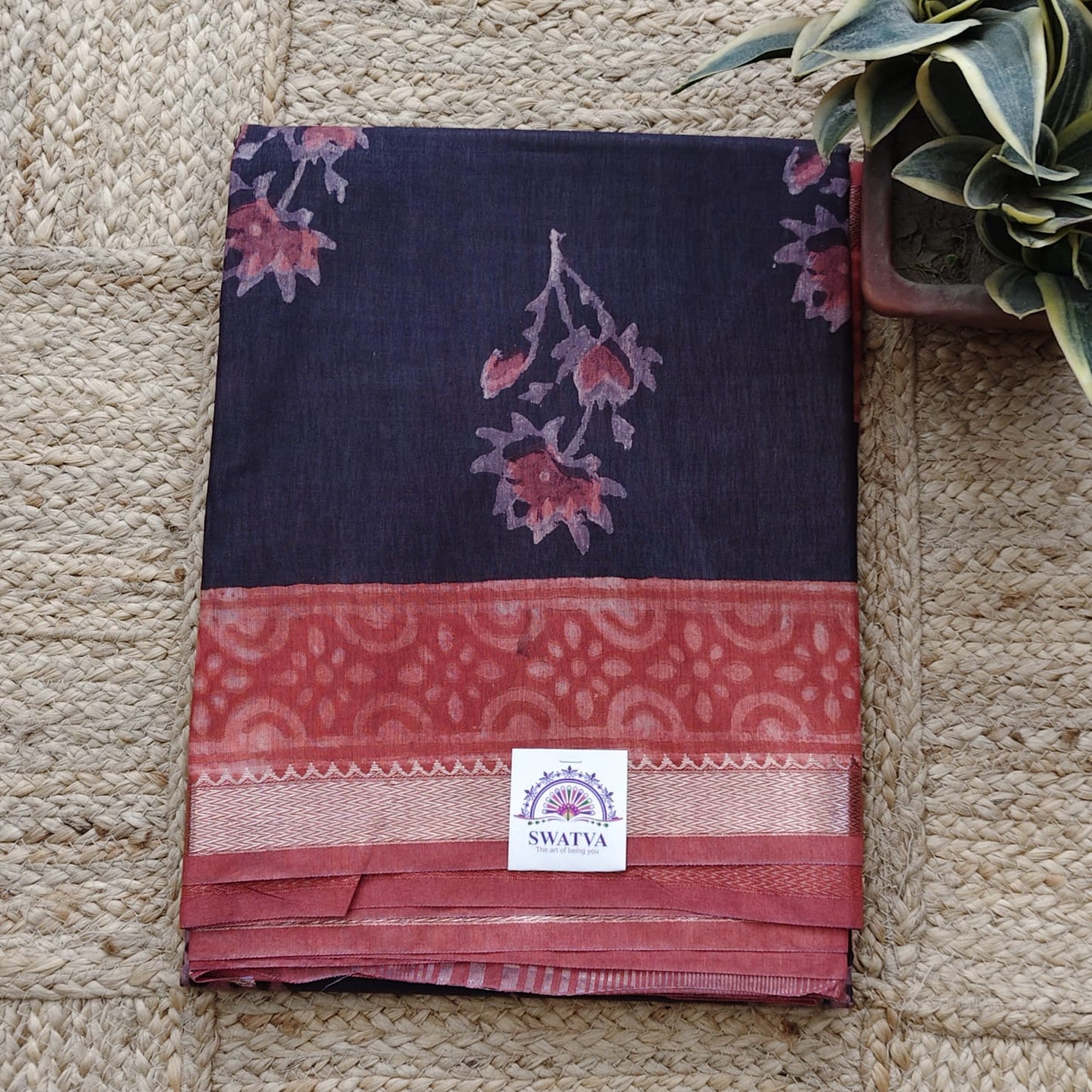Block printed Chanderi Silk- Black