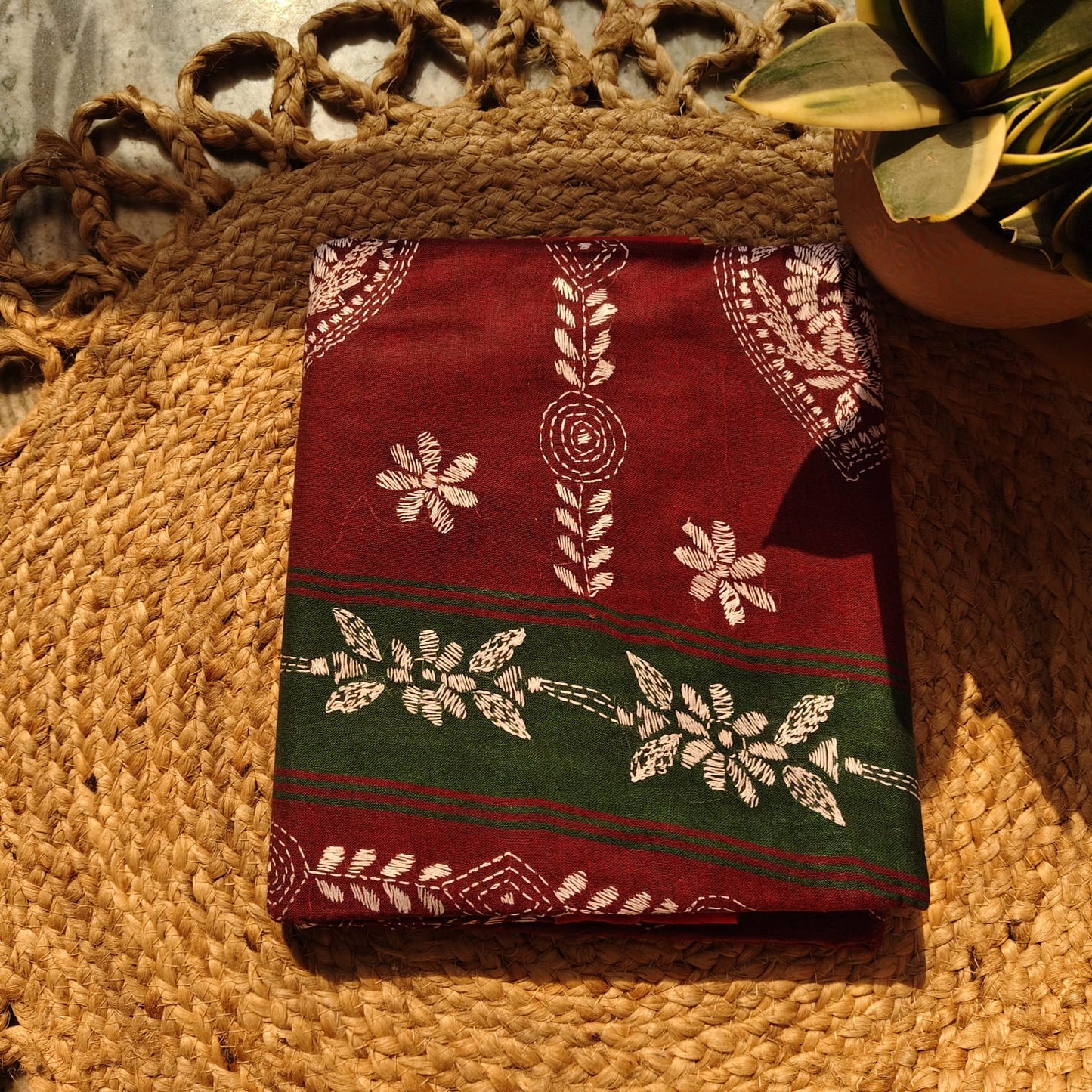 Pure Cotton Kantha -Maroon