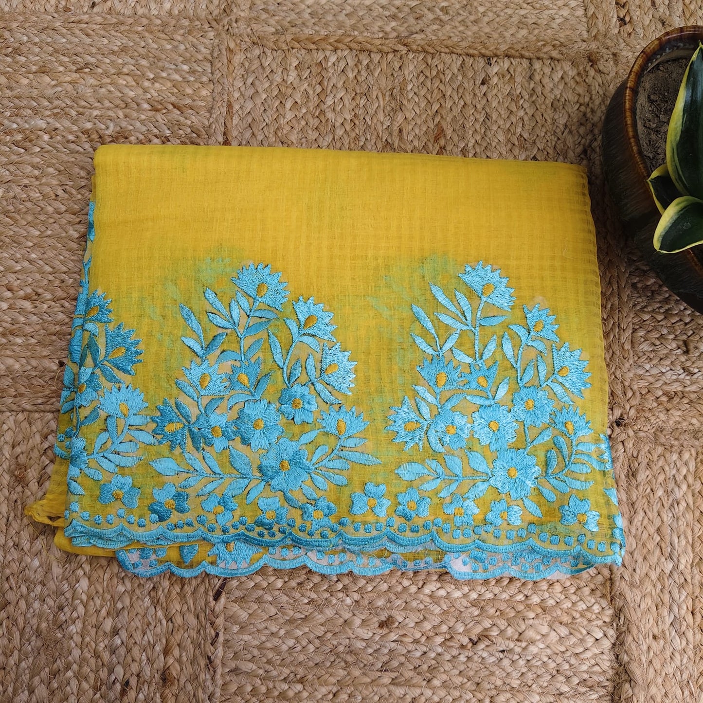 Yellow Parsi Work Resham Kota