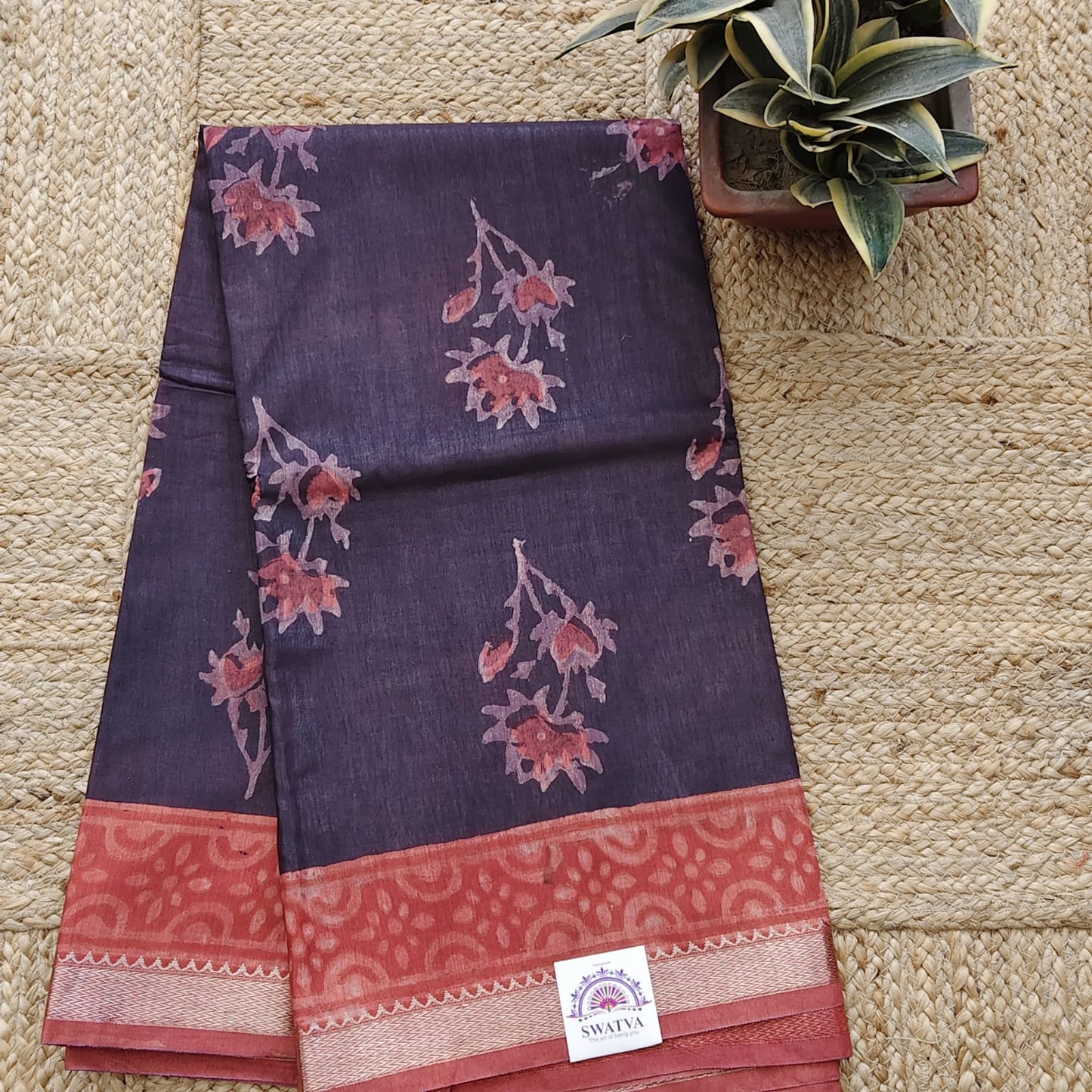 Block printed Chanderi Silk- Black