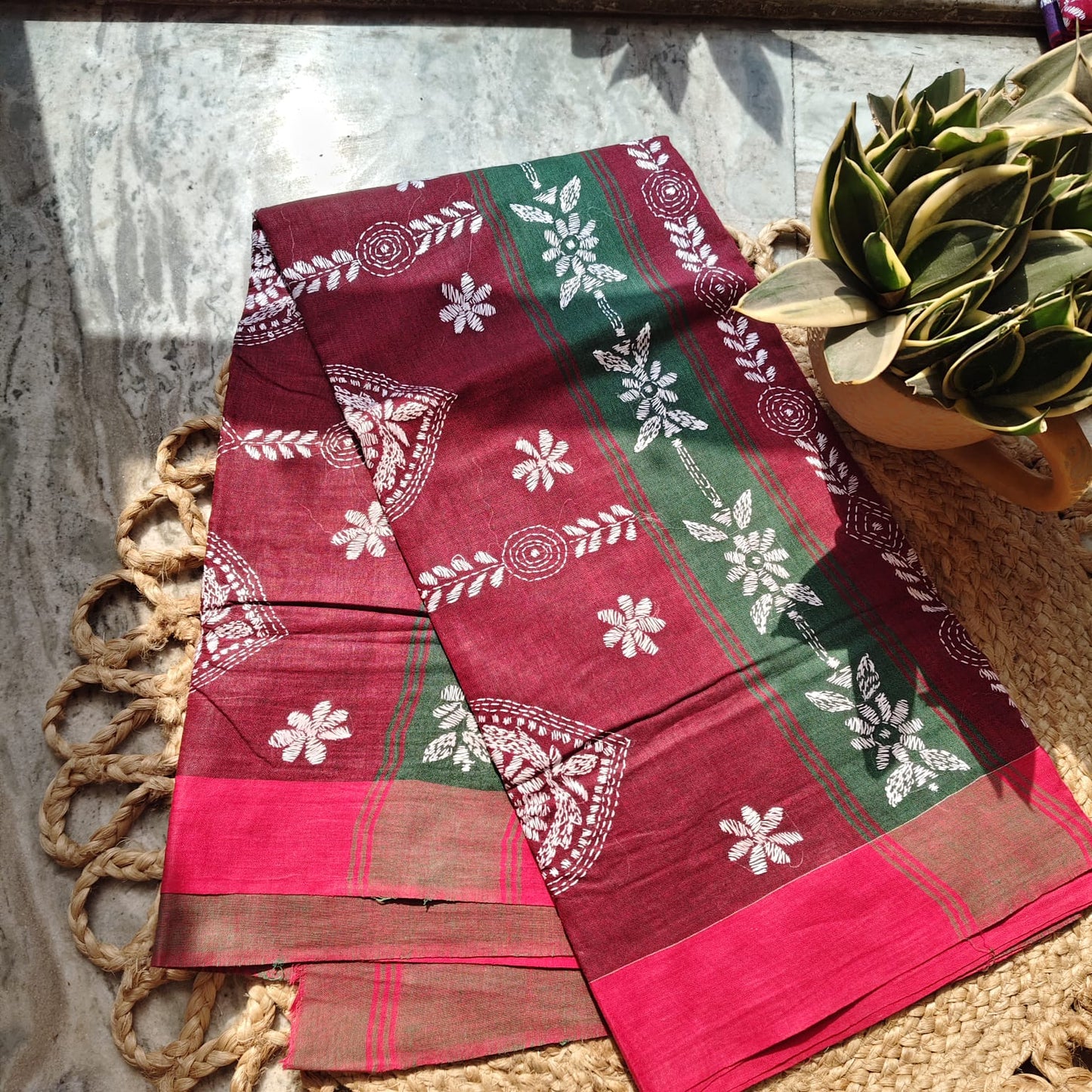 Pure Cotton Kantha -Maroon