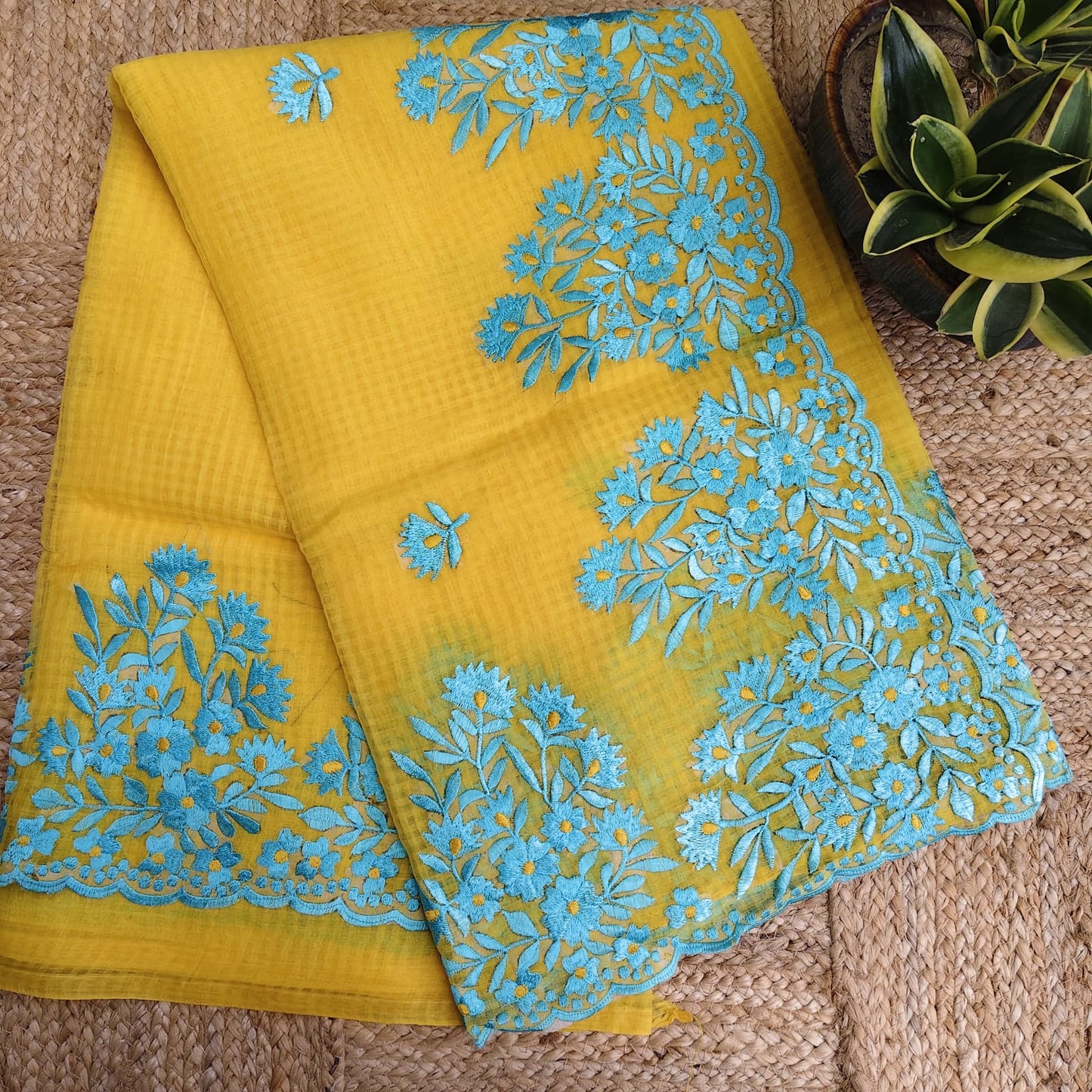 Yellow Parsi Work Resham Kota