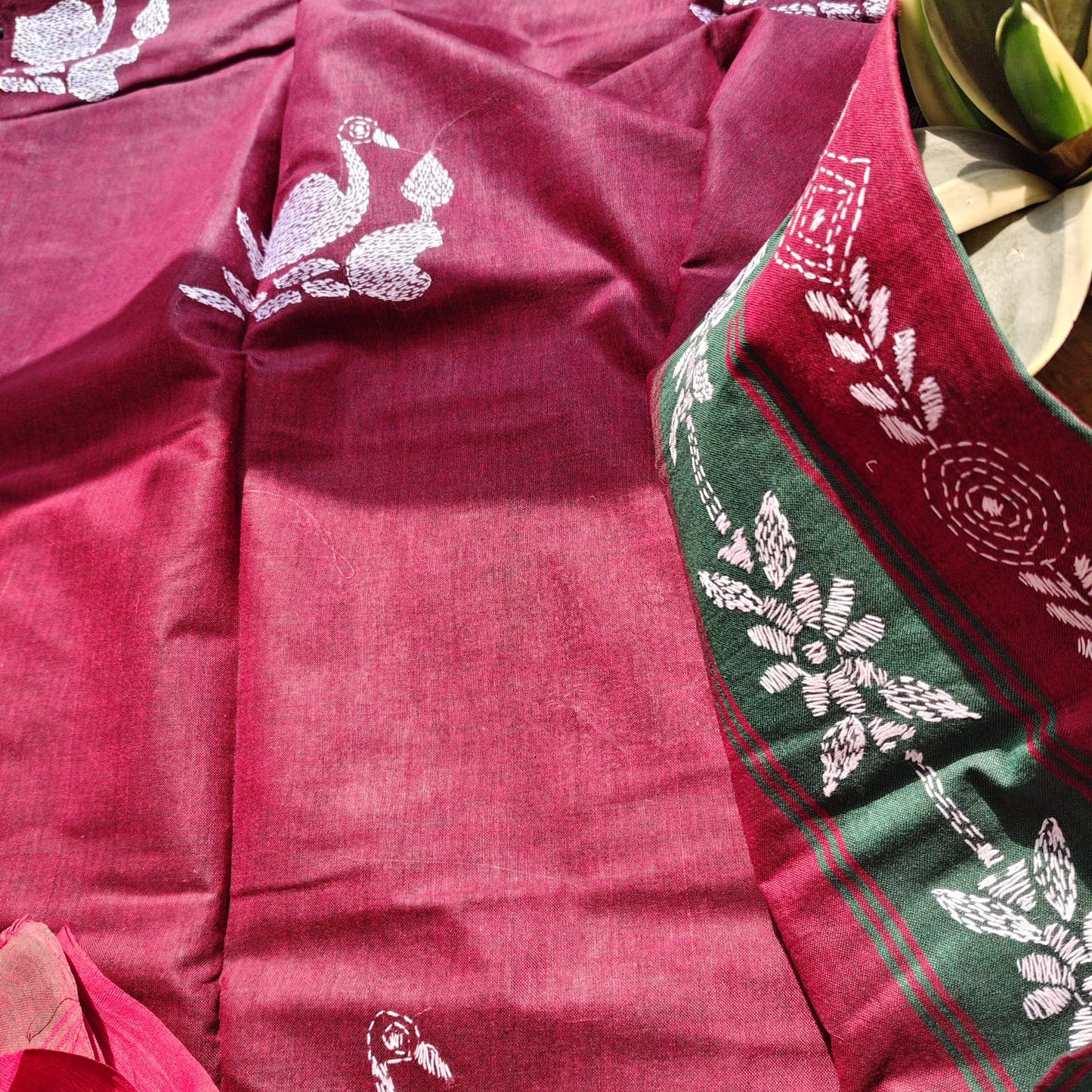 Pure Cotton Kantha -Maroon