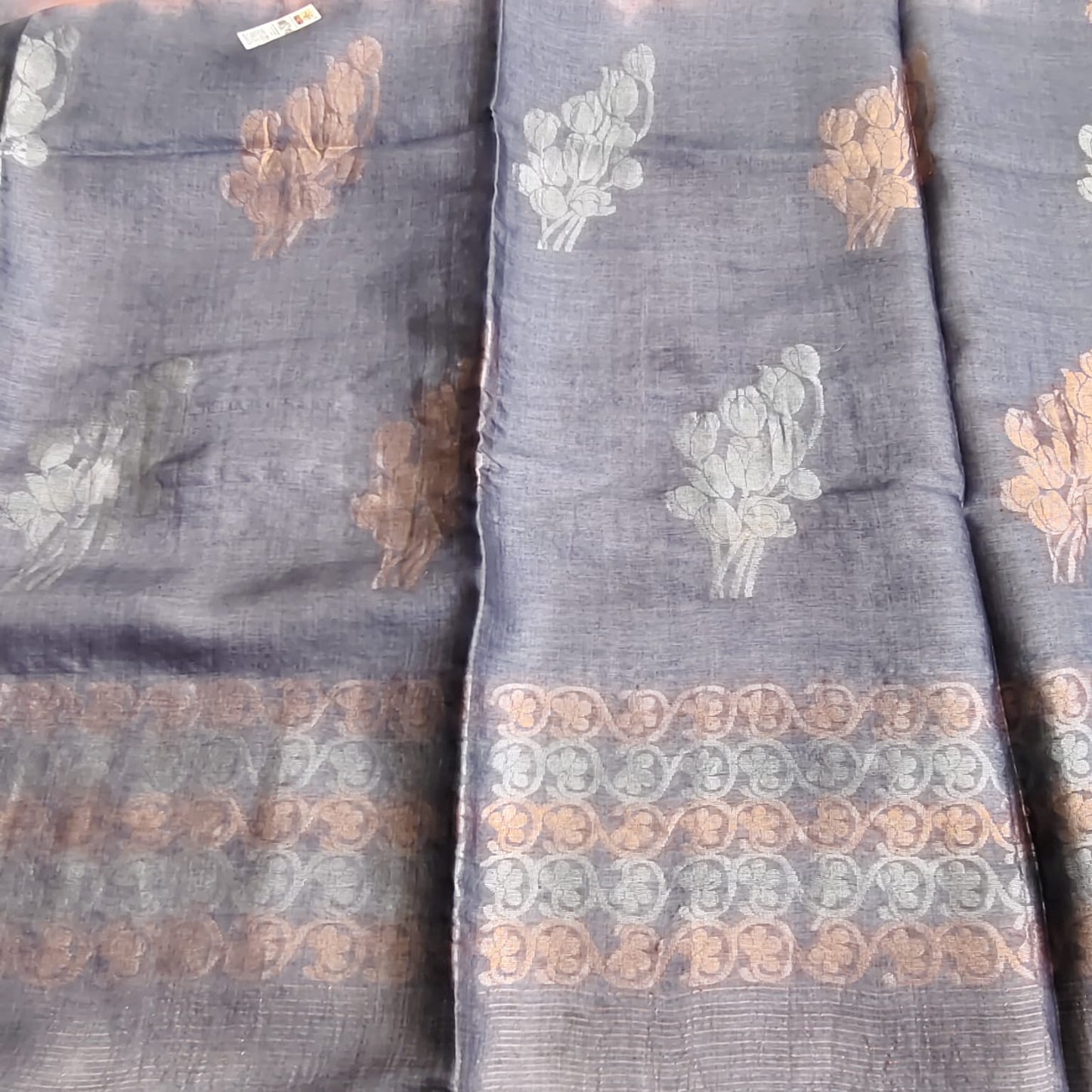 Pure Tussar Silk- Peach and Gray