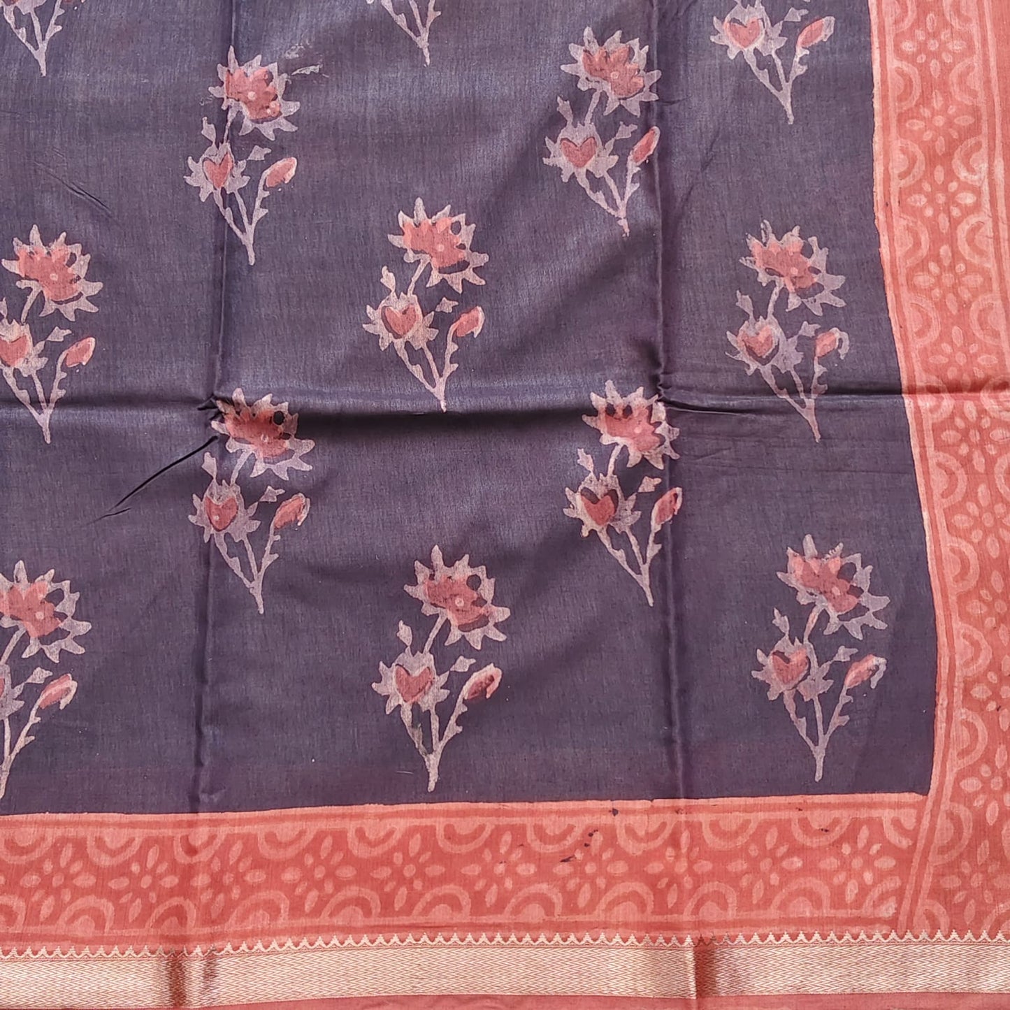 Block printed Chanderi Silk- Black
