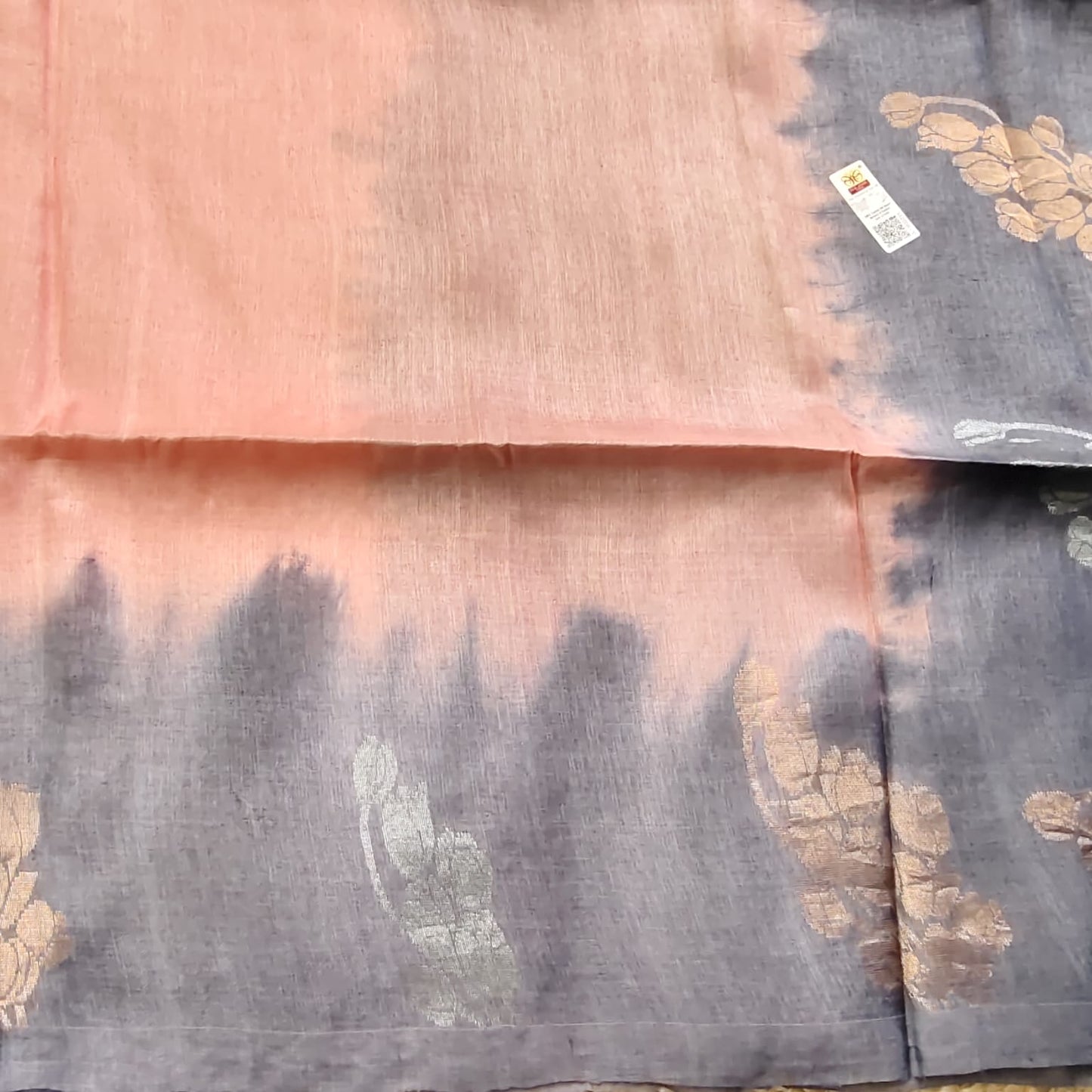 Pure Tussar Silk- Peach and Gray