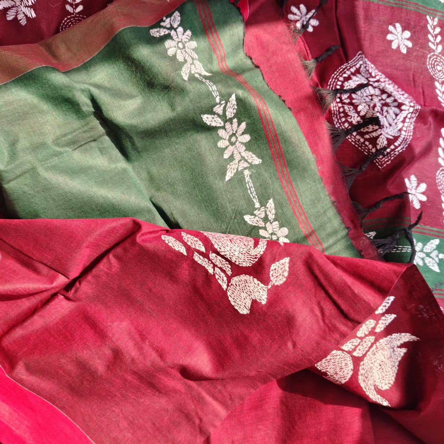 Pure Cotton Kantha -Maroon
