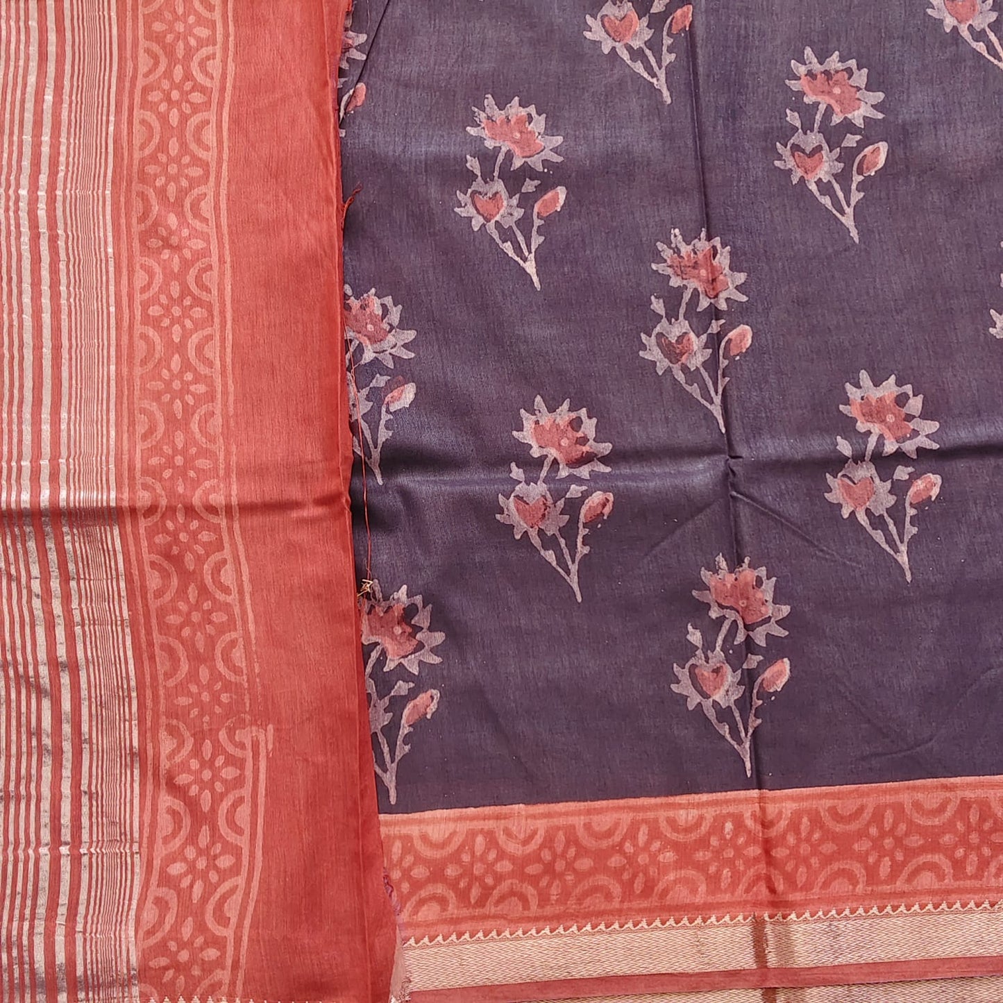 Block printed Chanderi Silk- Black