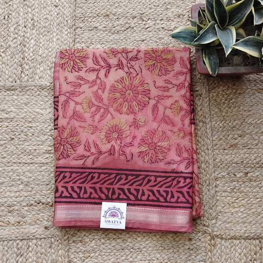 Block Printed Chanderi Silk-Terracotta Peach