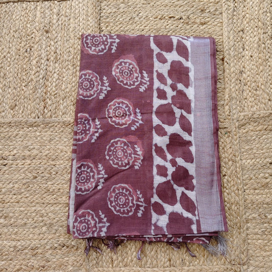 Linen Cotton, Dabu Print, Caramel Brown